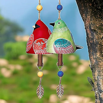 Bird Song Bell Garden Decoration,Ceramic Chimes Hanging Rustic Wind Chime Bird Song Bell Music Wind Chimes Festival Gift, Witness Friendship for Backyard Church Hanging Decor, The Porch Decor (Red)