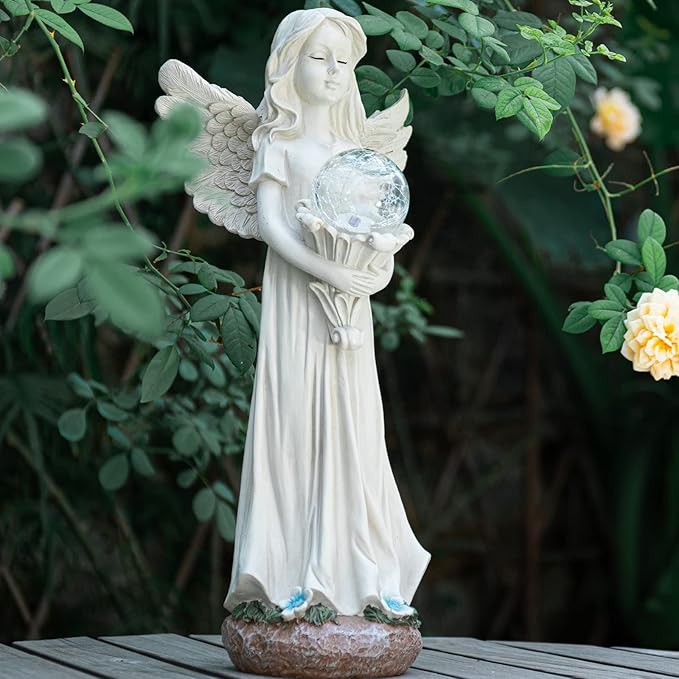 Angel Statue for Garden - 16.3 inches Guardian Solar Garden Statues with Solar Lights, Angel Figurines Gardening Gifts for Mom Grandma Lawn Outdoor Ornaments Figurines for Outdoor Decor