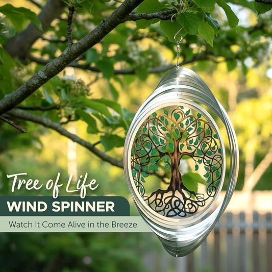 ISEO Tree of Life Wind Spinner for Outdoor, Hanging Decor, Yard Art, Porch and Patio Decorations, Metal, Weather Resistant, 6.5"