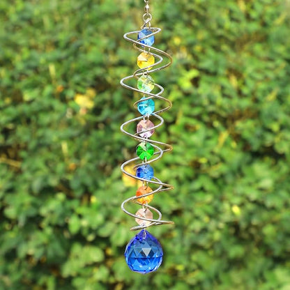 GWAHSA Sun Catchers Gazing Ball Spiral Tail Wind Spinner with Crystal Suncatcher for Hanging Ornaments Decorative Indoor Outdoor Windows Prism Rainbow Maker Car Mirror Home Yard Garden Decor