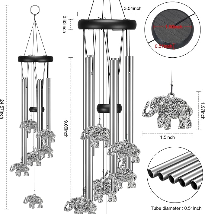 Virekm Windchimes Outdoors Clearance, Door Chime Wind Chimes for Outside Sympathy Wind Chimes for Patio Decoration, Garden Decor. Zen Garden Decor（Elephant）