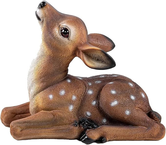 Deer Garden Statue, Outdoor Decorative Sculpture Brown with White Spots, 8.2 x 9.45 x 5.1 inches Yard Lawn Decor Deep Forest Deer