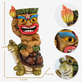 Tiki Outdoor Statue with Turtle Decor - Solar Powered Garden Figurine Tiki Art for Tiki Bar,Backyard,Garden,Yard,Flowerbed,Walkway,Patio,Lawn,Porch Decorations,Gifts