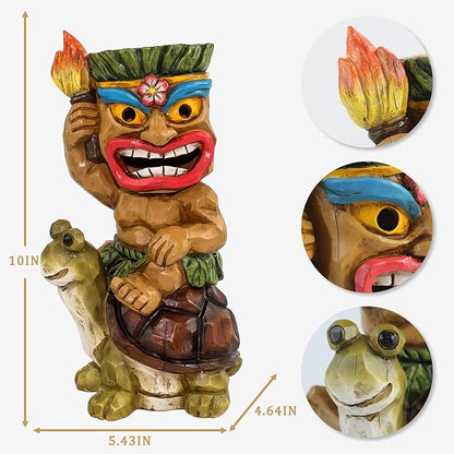 Tiki Outdoor Statue with Turtle Decor - Solar Powered Garden Figurine Tiki Art for Tiki Bar,Backyard,Garden,Yard,Flowerbed,Walkway,Patio,Lawn,Porch Decorations,Gifts