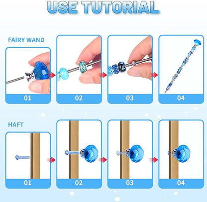 AIPRIDY 158 Pcs DIY Fairy Wand Garden Stakes Kit,Multiple Color Scheme European Beads Crystal Diamond Tops and 12 or 10 Inch Threaded Rods,Stainless Steel Stakes with Diamond Toppe(Pink)