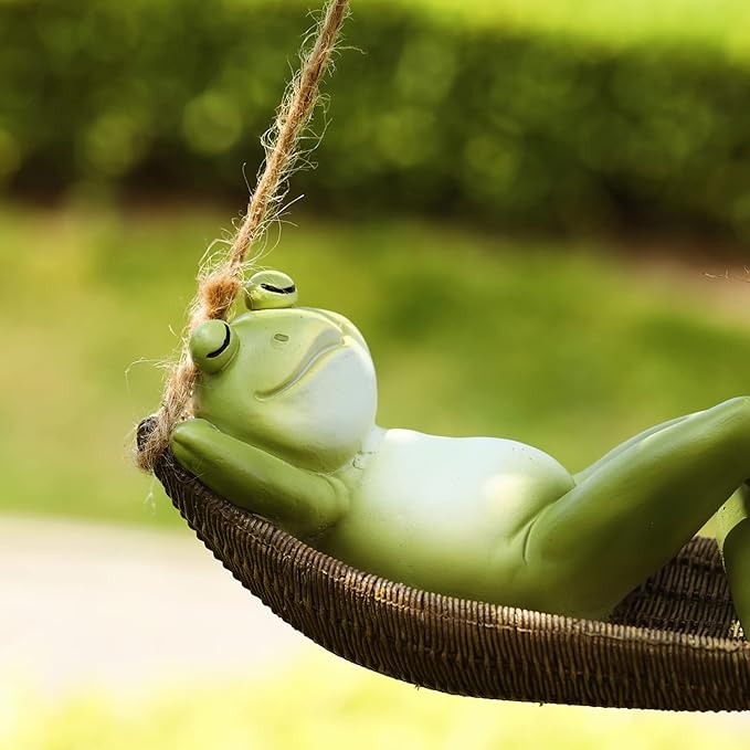 Frog Statues for Garden Outdoors Hanging Sleeping Frog Sculptures Swing Home Décor