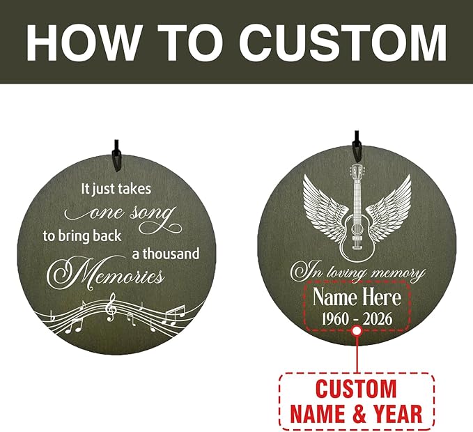 Personalized Guitar Memorial Wind Chime, in Loving Memory of Guitarist Memorial Gifts, Bereavement Gift, Sympathy Gift, Guitarist Loss Gift, Brother Loss Gifts, Produced in USA