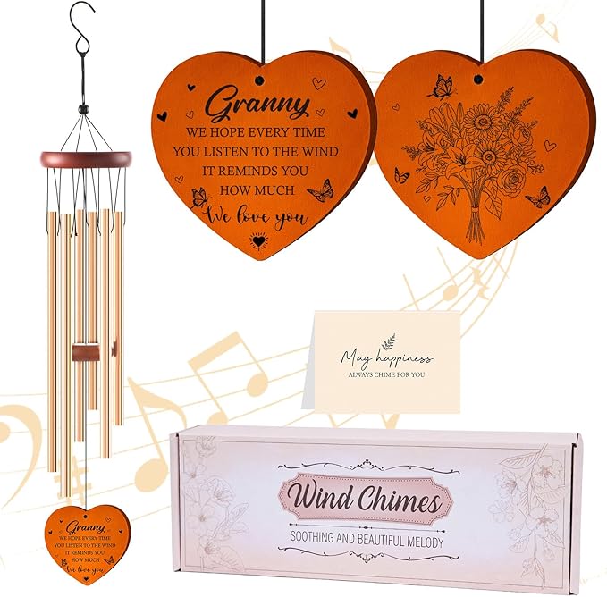 Granny Gifts, Grannie Wind Chimes for Outside, Granny Mother's Day Birthday Christmas Thanksgiving Gifts from Grandkids Grandchildren, Grannie Gifts for Grandma, 26Inch with Greeting Card