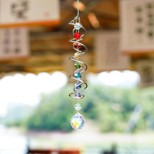 H&D HYALINE & DORA 20.5" Gazing Ball Spiral Tail Decorative Wind Spinners 1.18" Crystal Glass Ball Unique Gift Hanging Decor for Indoor Outdoor Garden Decoration (AB)