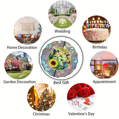 10 Inch Hummingbird Wind Spinner, 3D Metal Hanging Bird Kinetic Wind Rustproof Sculpture Gift for Women Mom Grandma Wife, Yard Garden Balcony Spring Ornament Outdoor Decor