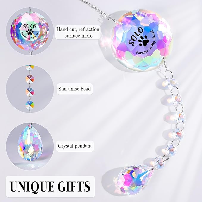 Custom Pet Memorial Crystal Suncatcher - Personalized Name Paw Print Hanging Ornament, Rainbow Prism Window Decor, Sympathy Gift for Dog/Cat Lovers, Remembrance Keepsake with Gift Box (Pet-Custom)