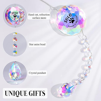 Custom Pet Memorial Crystal Suncatcher - Personalized Name Paw Print Hanging Ornament, Rainbow Prism Window Decor, Sympathy Gift for Dog/Cat Lovers, Remembrance Keepsake with Gift Box (Pet-Custom)
