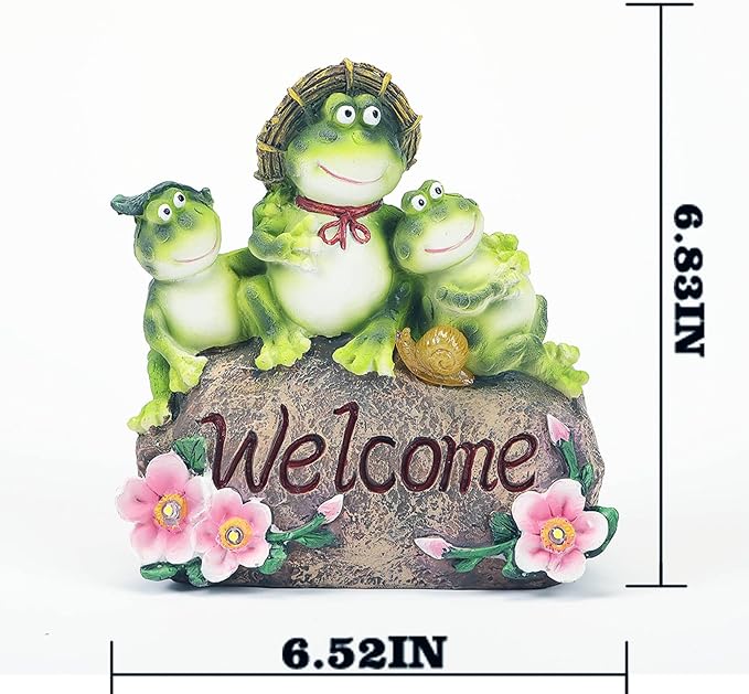 FLOWER EYE Solar Garden Statues - 6.8'' Frog Statue Figurine,Waterproof LED Mother&Sons Sculpture for Outside Yard Pathway Patio,Valentine Mother's Day Birthday Frogs Gifts for Women Mom Grandma