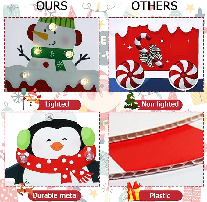 Christmas Yard Stakes Light Up Christmas Yard Decorations with LED Santa Claus Snowman Penguin Clown in Train Lighted Metal Garden Stakes Outdoor Xmas Stake Lawn Pathway Outdoor Decoration