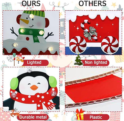 Christmas Yard Stakes Light Up Christmas Yard Decorations with LED Santa Claus Snowman Penguin Clown in Train Lighted Metal Garden Stakes Outdoor Xmas Stake Lawn Pathway Outdoor Decoration