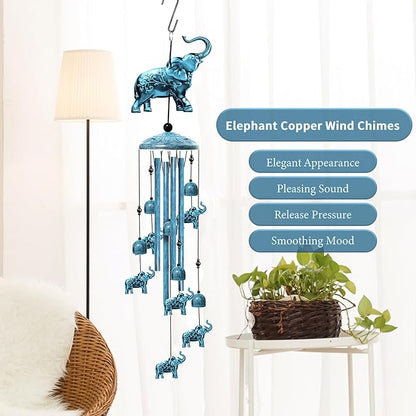 Elephant Wind Chimes for Outside, 35" Decorative Wind Chimes Navy Blue Elephant Gifts for Women, Memorial Windchimes Outdoors with S Hook for Patio Garden Decor, Birthday Gifts for Mom Grandma