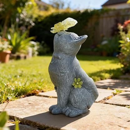 Charming Kitten Garden Statue with Solar Butterfly Light - Cute Cat Figurine with Colorful Flower - Outdoor Decor for Patio Lawn & Flower Bed - Christmas Housewarming Birthday Gifts for Grandma Mom
