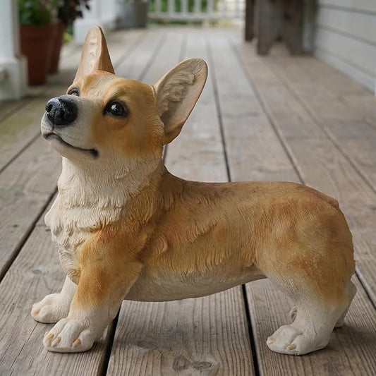 Elenon Dog Garden Statue Decorative for Yard, Brown Corgi Figurines Home Lawn Decor, Patio Kitten Tuxedo Statues Pets Memorial Ornament for Dog Lovers