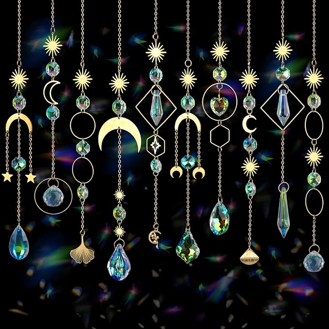 10 Pcs Crystal Suncatcher, Colorful Sun Catchers Indoor Windows Hanging Crystals Prism Rainbow Maker for Home Balcony Ceiling Room Outdoor Garden Decor Christmas Wedding Party Ornaments Decorations