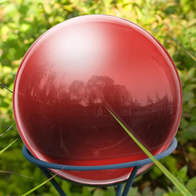 uxcell Gazing Ball 3 Inch 76mm Reflective Sphere Polished Hollow Ball, Stainless Steel Gazing Globe Mirror Ball for Home Garden Outdoor Decoration, Red