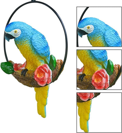 Hanging Parrot Statue Outdoor,Parrot Sculpture Decor for Outdoor Decor, Bird Decoration with Iron, Parrot Statue for Tree Lawn Garden Porch, Landscape Ornament