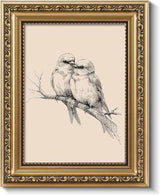 ARPEOTCY Vintage Gold Framed Wall Art, Sketch Birds in Love on a Branch Paintings, Small Canvas Prints Artwork with Frame, Victorian Wall Decor for Living Room Bathroom Bedroom Shelf, 8x10 inch