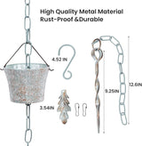 Rain Chain for Gutters with Adapter,Wrought Iron Rain Chains Set 8.5 Ft,Not Rust, Gotta Drain with Metals Anchoring Stake, 14 Cups, 1 Hook, Adjustable Gutter Downspout for Outdoor(Cyan)