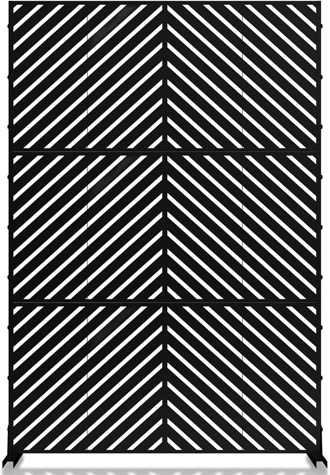 MTART Metal Privacy Screen 72" H x 47.2" Decorative Outdoor Privacy Screen Privacy Panel with Stand for Balcony Deck Patio Lawn Garden, Privacy Fence (Black-Arrow)