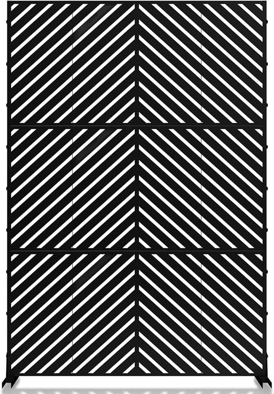 MTART Metal Privacy Screen 72" H x 47.2" Decorative Outdoor Privacy Screen Privacy Panel with Stand for Balcony Deck Patio Lawn Garden, Privacy Fence (Black-Arrow)