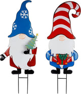 Hausse 2 Pack Garden Metal Gnome Stakes, 33 Inch Christmas Decorative Gnomes Stakes, Yard Signs for Outdoor Decorations, Holiday New Year Spring Home Tomte Decor for Lawn Pathway Patio