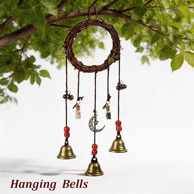 2 Pieces Witch Bells for Door Knob for Protection Hanging Bell Wind Chimes Handmade Decorative Bell for Boho Home Room Witchy Decor (Classic)