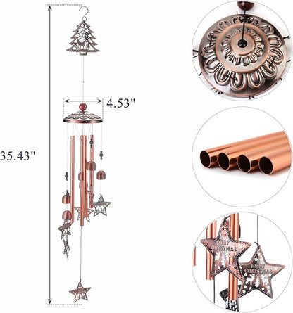 Yoption Christmas Wind Chime for Outside with Christmas Tree and Star, Handmade Metal Memorial Windchimes with S Hook for Garden Decor