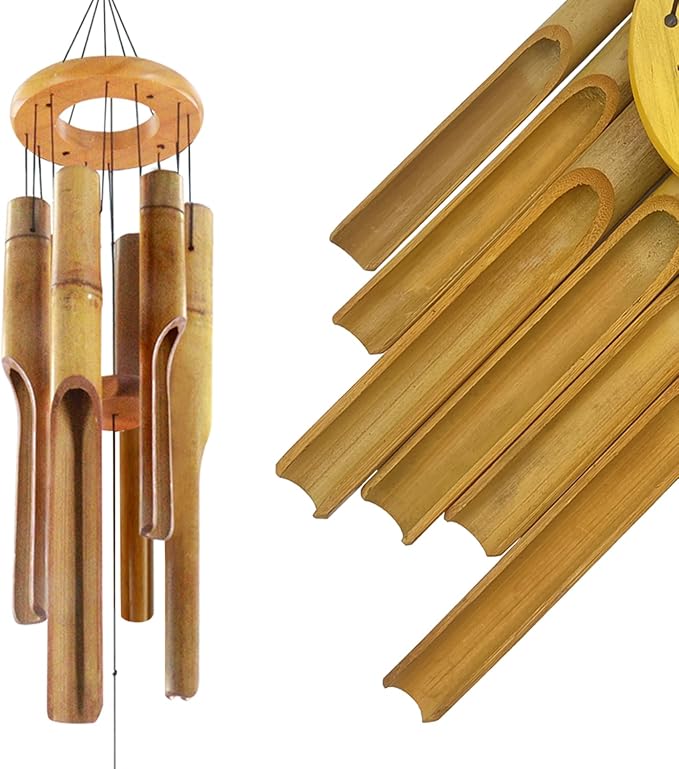 Bamboo Wind Chimes for Outside,Wooden Wind Chimes with Melody Soothing Tone,32" Classic Zen Bamboo Windchime for Porch Patio Garden or Indoor (FSC Certified)