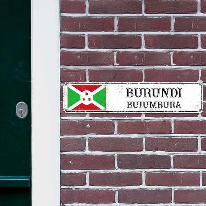 Personalized Burundi Street Sign Burundi Flag Metal Sign Capital City of Burundi Metal Sign Road Rustic Wall Art Country City Indoor & Outdoor Decor for Home Man Cave Door Porch Garden Party 18x4in