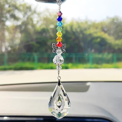 Crystal Sun Catcher Rear View Mirror Accessories, Colorful Crystals Suncatcher Car Mirror Hanging Accessories Car Decor, Hanging Ornament for Window Home Garden etc.
