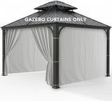 Outdoor Curtains Patio Waterproof - 10'Wx10'Lx7.9'H Gazebo Universal Replacement Privacy Curtains, 4 Panels Outside Sidewall Drapes with Zipper for Pergola Garden Backyard, Silver