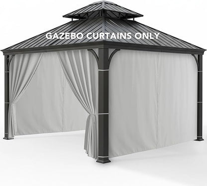 Outdoor Curtains Patio Waterproof - 10'Wx10'Lx7.9'H Gazebo Universal Replacement Privacy Curtains, 4 Panels Outside Sidewall Drapes with Zipper for Pergola Garden Backyard, Silver