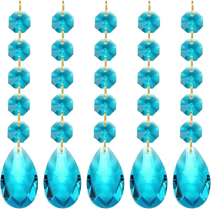 PATIKIL Teardrop Crystal Chandelier Pendants Beads, 5 Pack 135mm Length 38mm Chandelier Prisms Parts Ornaments Hanging Beads for DIY Arts Crafts Decoration, Navy Blue