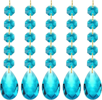 PATIKIL Teardrop Crystal Chandelier Pendants Beads, 5 Pack 135mm Length 38mm Chandelier Prisms Parts Ornaments Hanging Beads for DIY Arts Crafts Decoration, Navy Blue