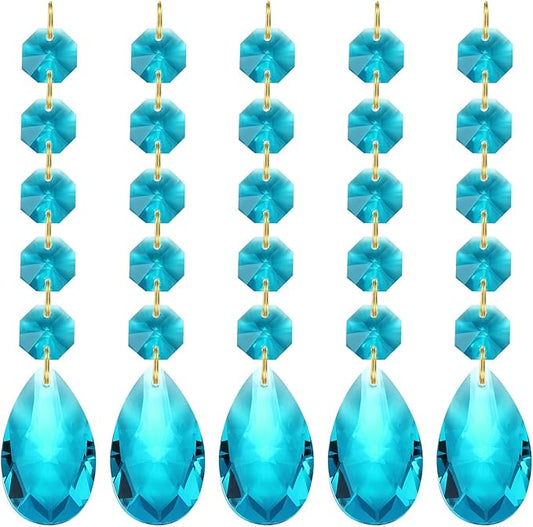 PATIKIL Teardrop Crystal Chandelier Pendants Beads, 5 Pack 135mm Length 38mm Chandelier Prisms Parts Ornaments Hanging Beads for DIY Arts Crafts Decoration, Navy Blue