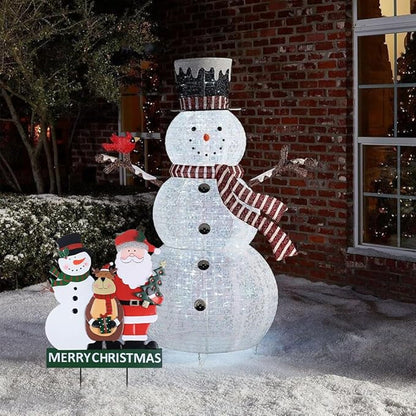 YEAHOME Outdoor Christmas Decorations, 3 Metal Snowman Santa Claus Deer Decorative Garden Stakes for Christmas Outdoor Yard, Xmas Signs for Home Outside Yard Lawn Porch Pathway Xmas Decor