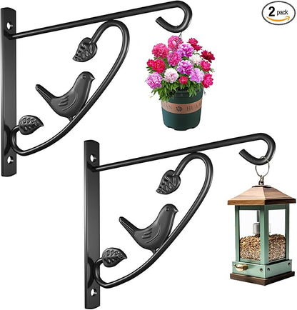 AMAGABELI GARDEN & HOME 2 Pack Hanging Brackets Plant Hanger Outdoor 12inch Metal Fence Wall Planter Hooks for Hanging Flower Baskets Bird Feeders Lanterns Wind Chimes Rust-Resistant Black