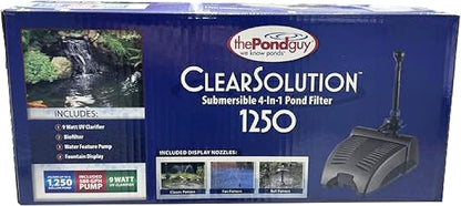 The Pond Guy ClearSolution Submersible Filter, Pump & Ultraviolet System for Outdoor Water Garden with Fountain Attachments & Diverter Valve, 1250