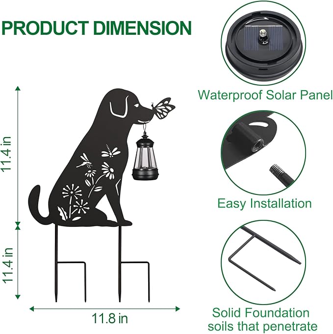 Solar Garden Stake Decorative Lantern for Outdoor, 2 Pack Metal Dog Silhouette Lights for Lawn, Pathway, Patio, Yard Outdoor Decor Gifts for Women Mom and Grandma