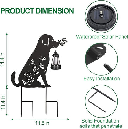 Solar Garden Stake Decorative Lantern for Outdoor, 2 Pack Metal Dog Silhouette Lights for Lawn, Pathway, Patio, Yard Outdoor Decor Gifts for Women Mom and Grandma