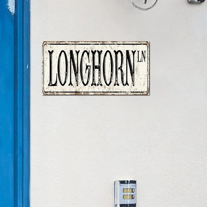 Madcolitote Personalized Longhorn Street Sign Vintage Longhorn Wood Signs Wall Art Rustic Wall Decorations for Living Room Home Decor for Home Man Cave Door Porch Garden Party 6x12in
