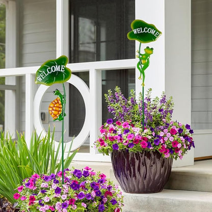2Pack Frog Decorative Garden Stakes,Metal Tortoise Yard Art Decor for Outside Decor,Spring Outdoor Decor for Pathway,Lawn,Patio,Yard