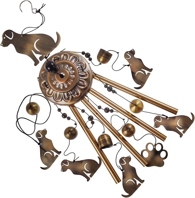 Bronze Dog Wind Chimes for Garden/Home/Balcony/Lawn/Tree/Yard/Indoor/Outside Decoration, Retro Wind Catcher, Dogs Decor, Blessing Wind Bells, Memorial WindChimes Gifts for Mom, Grandma, Woman, Friend