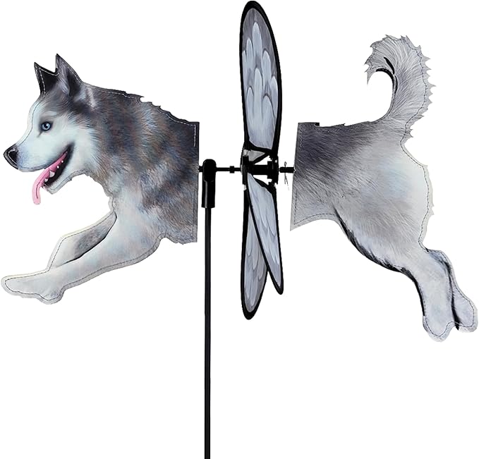 Premier Kites Petite Spinner Husky – Whimsical Wind Spinner for Yard & Garden, Durable Weather-Resistant Fabric, Easy to Assemble, Outdoor Decor for Patios, Lawns, and More