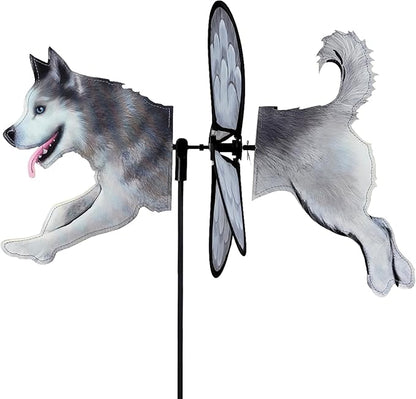 Premier Kites Petite Spinner Husky – Whimsical Wind Spinner for Yard & Garden, Durable Weather-Resistant Fabric, Easy to Assemble, Outdoor Decor for Patios, Lawns, and More